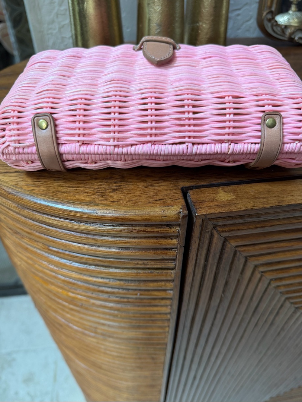 J. Crew Pink Woven Straw
Clutch with Tan Leather Trim - Picture 4 of 10